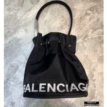 Balenciaga Wheel S Drawstring Bucket Bag Nylon Black