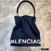 Balenciaga Wheel S Drawstring Bucket Bag Nylon Navy Blue