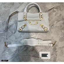 Balenciaga Classic City Mini Bag Crocodile Embossed Calfskin White/Gold