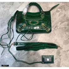 Balenciaga Classic City Mini Bag Crocodile Embossed Calfskin Green/Gold
