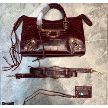 Balenciaga Classic City Small Bag Crocodile Embossed Calfskin Burgundy/Gold