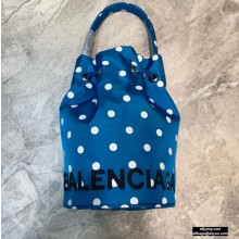 Balenciaga Wheel XS Drawstring Bucket Bag Nylon Polkadots Blue