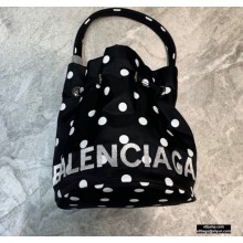 Balenciaga Wheel XXS Drawstring Bucket Bag Nylon Polkadots Black