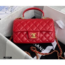Chanel Small Classic Flap Bag with Top Handle AS2431 Red 2021