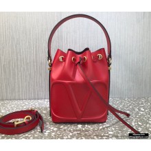 Valentino VLogo Walk Calfskin Bucket Bag Red 2021
