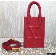 Valentino Mini VLogo Walk Calfskin Tote Bag Red 2021