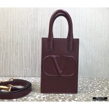 Valentino Mini VLogo Walk Calfskin Tote Bag Burgundy 2021