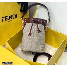 Fendi Mon Tresor Mini Bucket Bag FF Embroidered Canvas Burgundy 2021