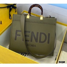 Fendi Leather Sunshine Medium Shopper Tote Bag Dark Green 2021