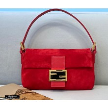 Fendi Vintage Suede Baguette Shoulder Bag Red 2021