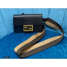 Fendi Flat Baguette Mini Bag Black with Detachable Shoulder Strap 2021