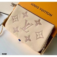 Louis Vuitton Monogram Empreinte Leather Double Zip Pochette Bag M80084 Cream/Bois de Rose Pink 2021