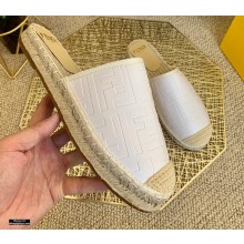 Fendi Embossed FF Leather Espadrilles Mules White 2021