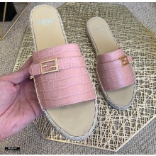 Fendi Croco Pattern Espadrilles Slides Pink with FF Baguette 2021