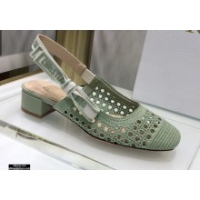 Dior Heel 3.5cm Moi Slingback Pumps Cannage Embroidered Mesh Light Green 2021