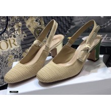 Dior Heel 7cm Moi J'Adior Embroidered Cotton Slingback Pumps Beige 2021