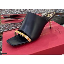 Valentino Sculpted Heel 6.5cm Rockstud Slide Sandals Black/Nude 2021