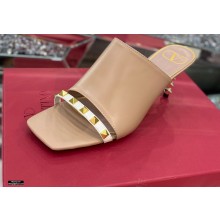 Valentino Sculpted Heel 6.5cm Rockstud Slide Sandals Nude/White 2021