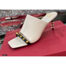 Valentino Sculpted Heel 6.5cm Rockstud Slide Sandals White/Black 2021