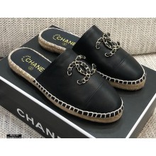 Chanel Chain CC Logo Espadrilles Mules Black 2021
