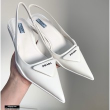 Prada Gabardine Slingback Pumps White with Triangle Logo 2021