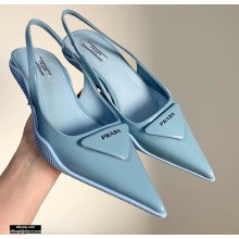 Prada Gabardine Slingback Pumps Sky Blue with Triangle Logo 2021
