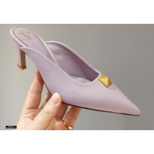 Valentino Heel 6.5cm Calfskin Roman Maxi Stud Mules Lilac 2021