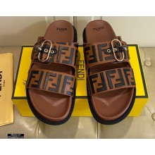 Fendi FF Leather Flat Slides Sandals with Double Band 05 2021