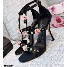Dolce & Gabbana Rose and Crystal Sandals Black 2021