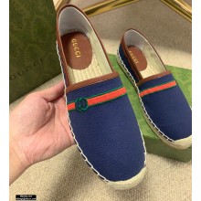 Gucci Interlocking G and Web Embroidered Canvas Espadrilles Dark Blue 2021