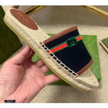 Gucci Interlocking G and Web Embroidered Canvas Espadrilles Slides Black 2021