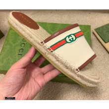 Gucci Interlocking G and Web Embroidered Canvas Espadrilles Slides White 2021