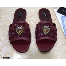 Dolce & Gabbana Lace Sliders Burgundy with Devotion Heart 2021