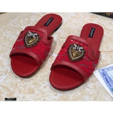 Dolce & Gabbana Lace Sliders Red with Devotion Heart 2021