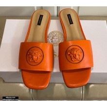 Versace La Medusa Leather Sliders Orange 2021