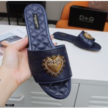 Dolce & Gabbana Leather Sliders Blue with Devotion Heart 2021