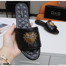 Dolce & Gabbana Leather Sliders Black with Devotion Heart 2021