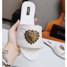 Dolce & Gabbana Leather Sliders White with Devotion Heart 2021
