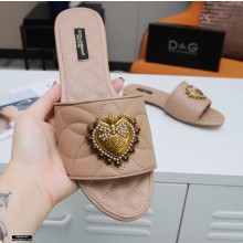 Dolce & Gabbana Leather Sliders Nude with Devotion Heart 2021