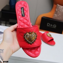 Dolce & Gabbana Leather Sliders Red with Devotion Heart 2021