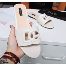 Dolce & Gabbana Calfskin Sliders White with DG Millennials Logo 2021