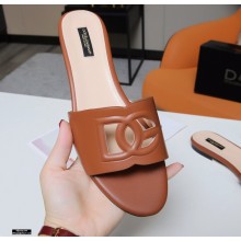 Dolce & Gabbana Calfskin Sliders Brown with DG Millennials Logo 2021