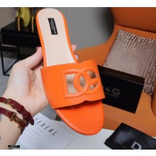 Dolce & Gabbana Calfskin Sliders Orange with DG Millennials Logo 2021