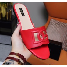 Dolce & Gabbana Calfskin Sliders Red with DG Millennials Logo 2021