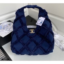 Chanel Cotton Canvas and Calfskin Small Hobo Bag AS2320 Navy Blue 2021