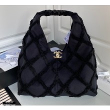 Chanel Cotton Canvas and Calfskin Large Hobo Bag AS2292 Black 2021