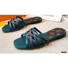 Louis Vuitton Calf Leather and Nano Monogram Canvas Flat Mules Dark Green 2021