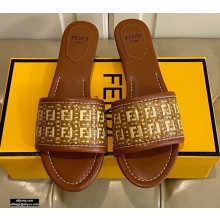 Fendi FF Interlace Wide-band Slides Brown 2021