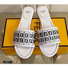 Fendi FF Interlace Wide-band Slides White 2021