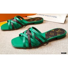 Louis Vuitton Calf Leather and Nano Monogram Canvas Flat Mules Green 2021